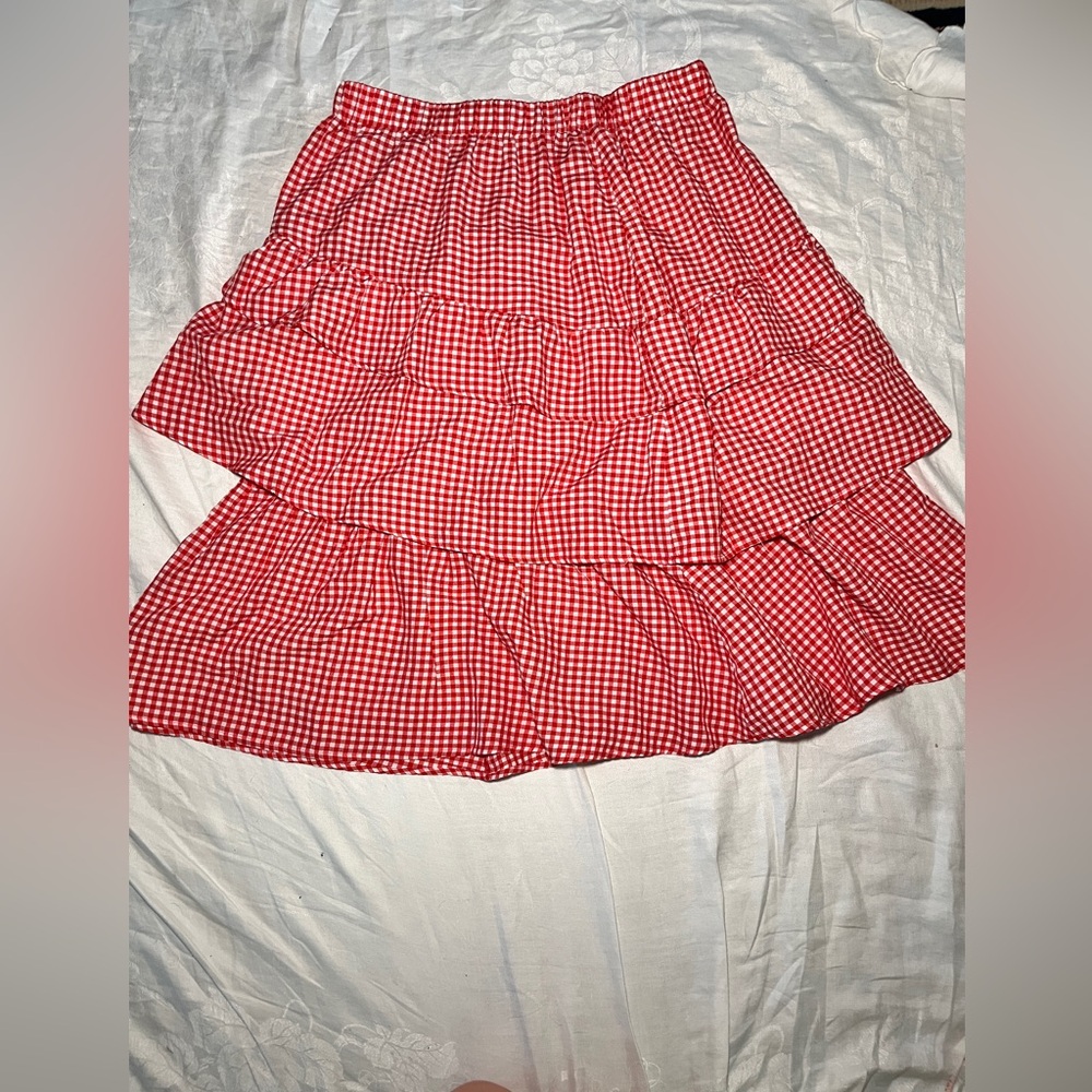 Red Checkered Maxi Skirt